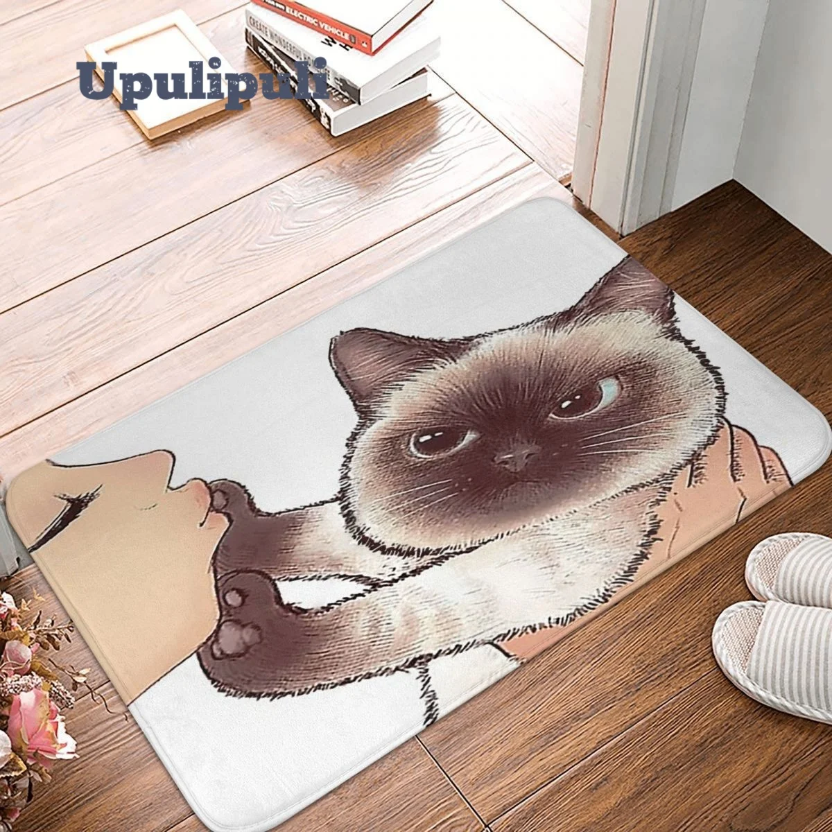 Funny Love Kiss Cute Cat Doormat Flannel Bath Mat Non-Slip Pet Lover Welcome Mats for Living Room Bathroom Indoor Outdoor |