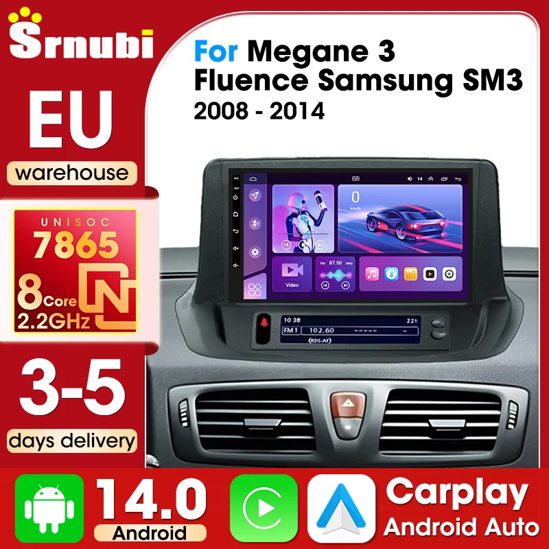 Srnubi Multimedia für Renault Megane 3 Fluence Samsung SM3 2008-2014 Auto-Display Carplay-Bildschirm RDS Android Auto Autozubehör