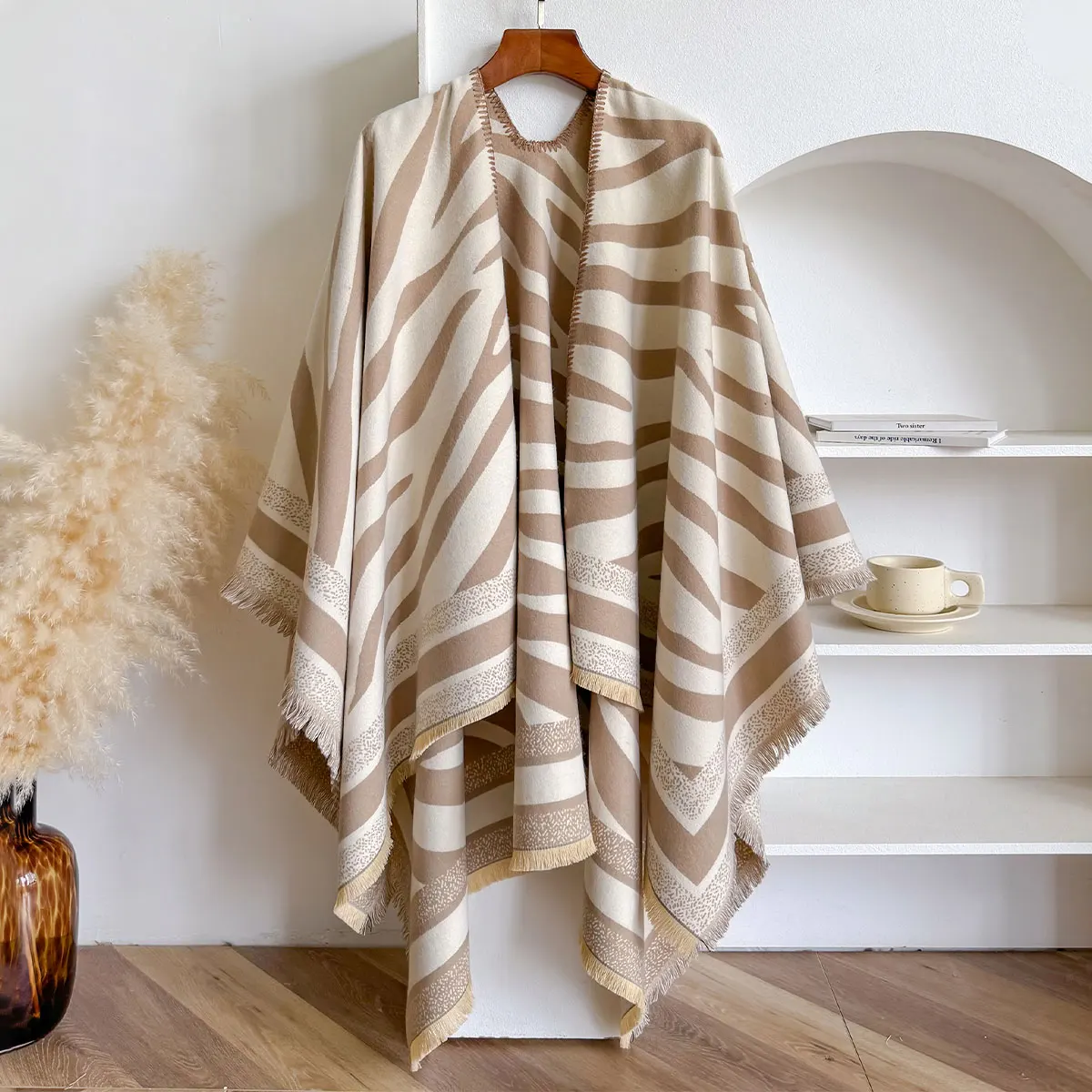 Elegant Women Streak Pashmina Scarves Fringe Winter Warm Fashion Designer Imitation Cashmere Two-Sided Scarf Blanket Shawls