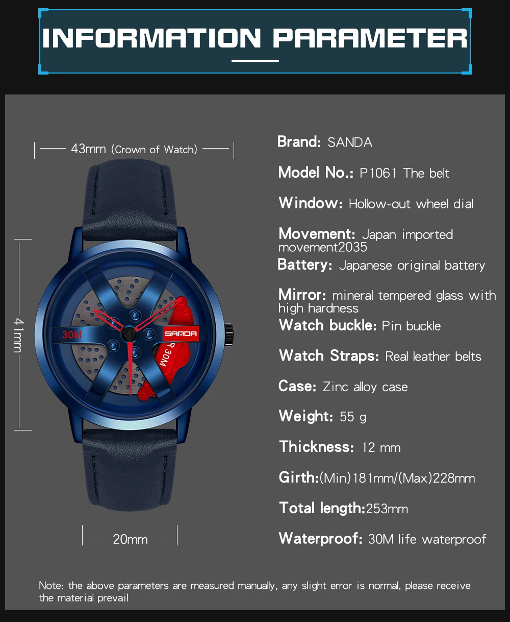 SANDA Fashion Rim Watch Hub Custom Design Sports Car Rim Sports Watch Waterproof Creative 2023 Male Watch Mens Wheel Wristwatch