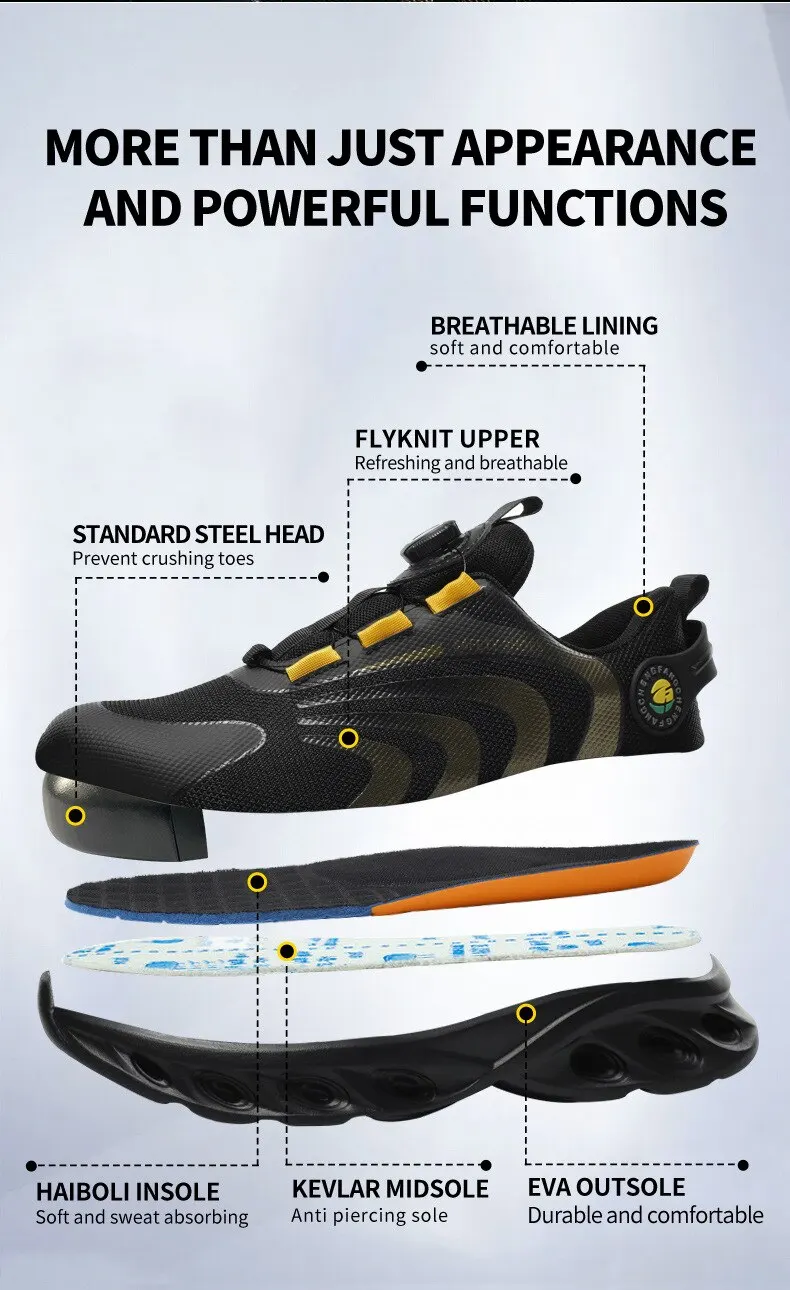 Men's Safety Shoes with Knobs, Outdoor Boots with Anti-perforation for Breathing, MEN'S SHOES with Non-slip Platform