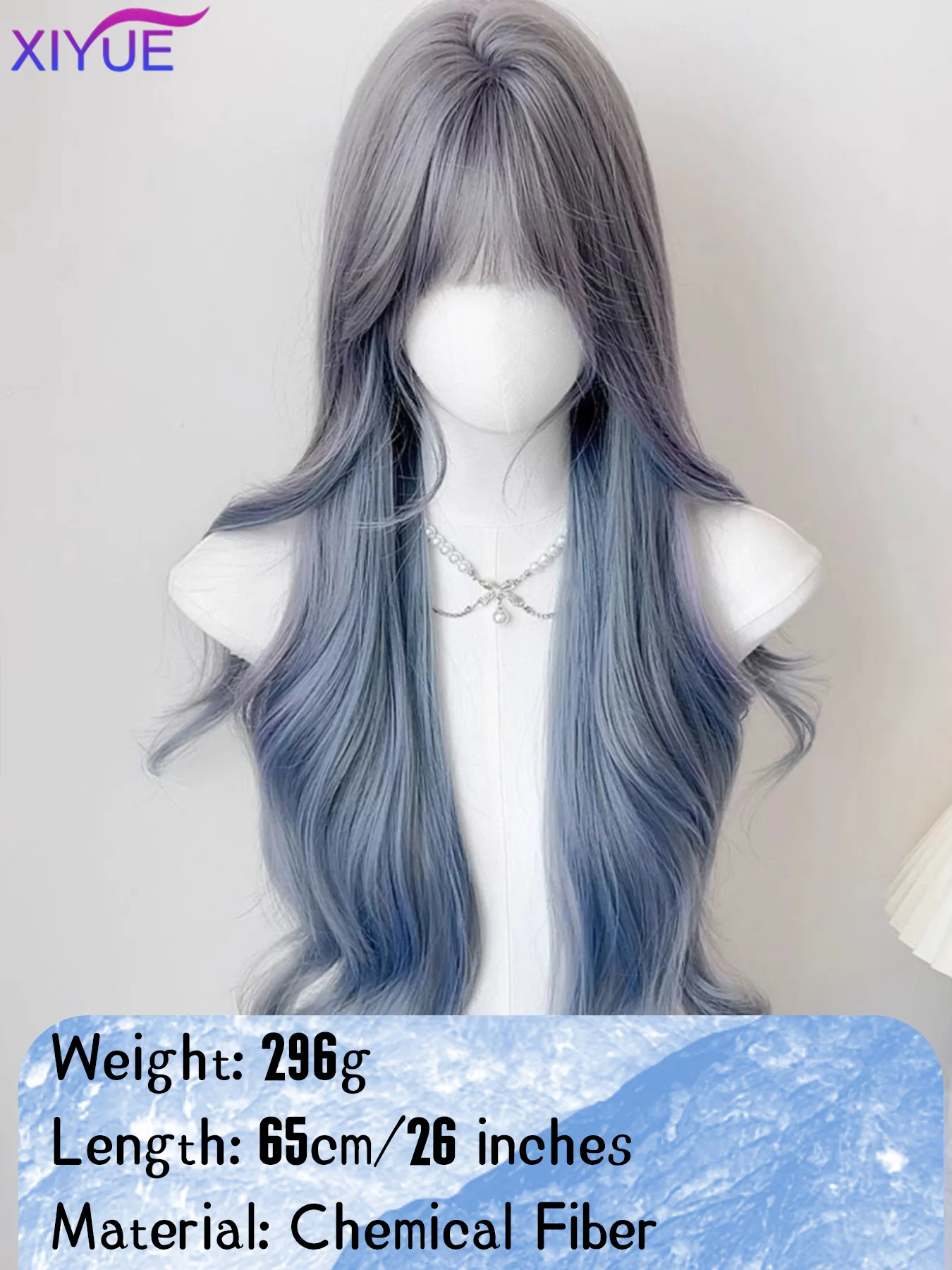 XIYUE Blue Gradient Black Color Synthetic Wigs With Bang Long Natural Straight Hair Wig For Women Cosplay Heat Resistant