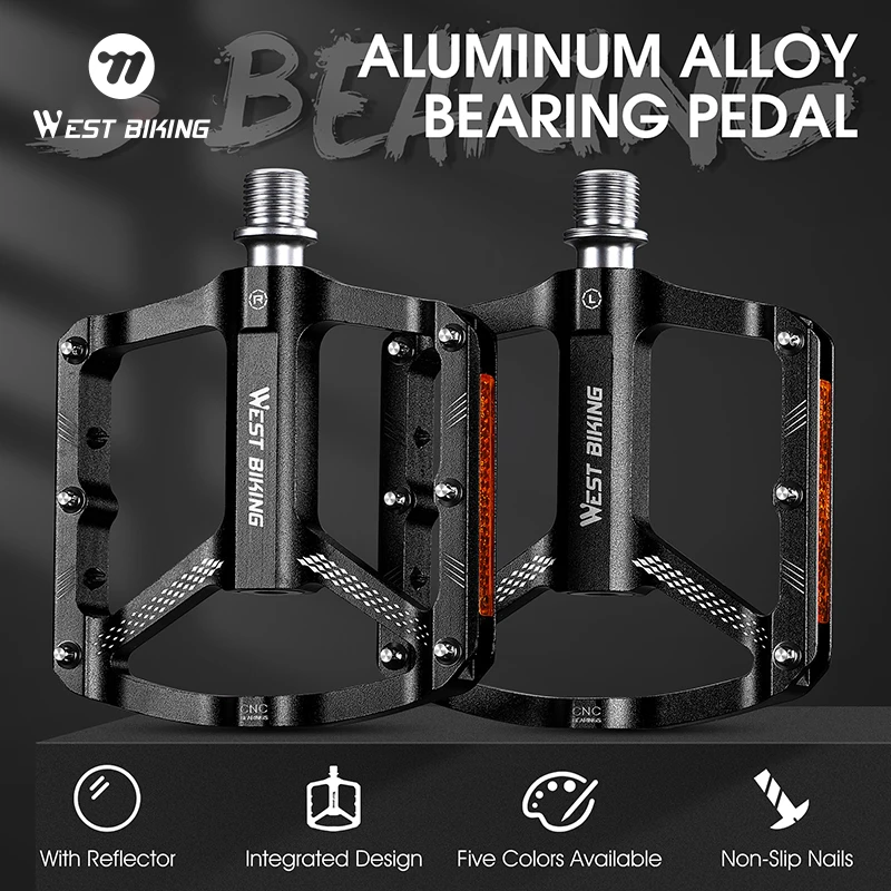 WEST BIKING 3 Bearings Reflective Bike Pedal Aluminum Alloy Anti Slip Bicycle Pedal MTB Road Bike Pedal Cycling Accessories