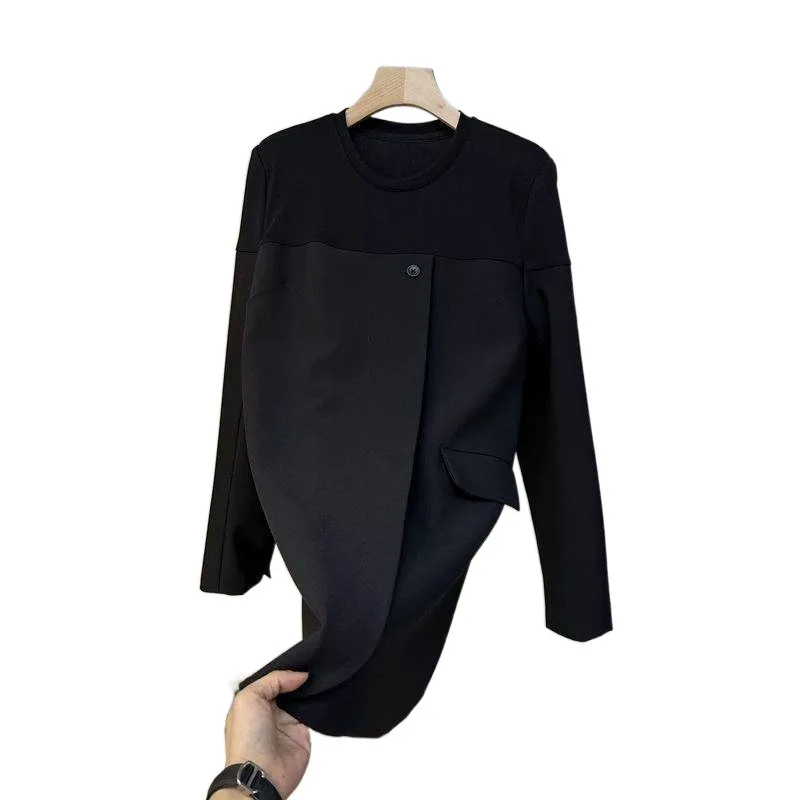 Large pullover suit for women with loose design, front panel splicing, mid length top trendy  blazer feminino