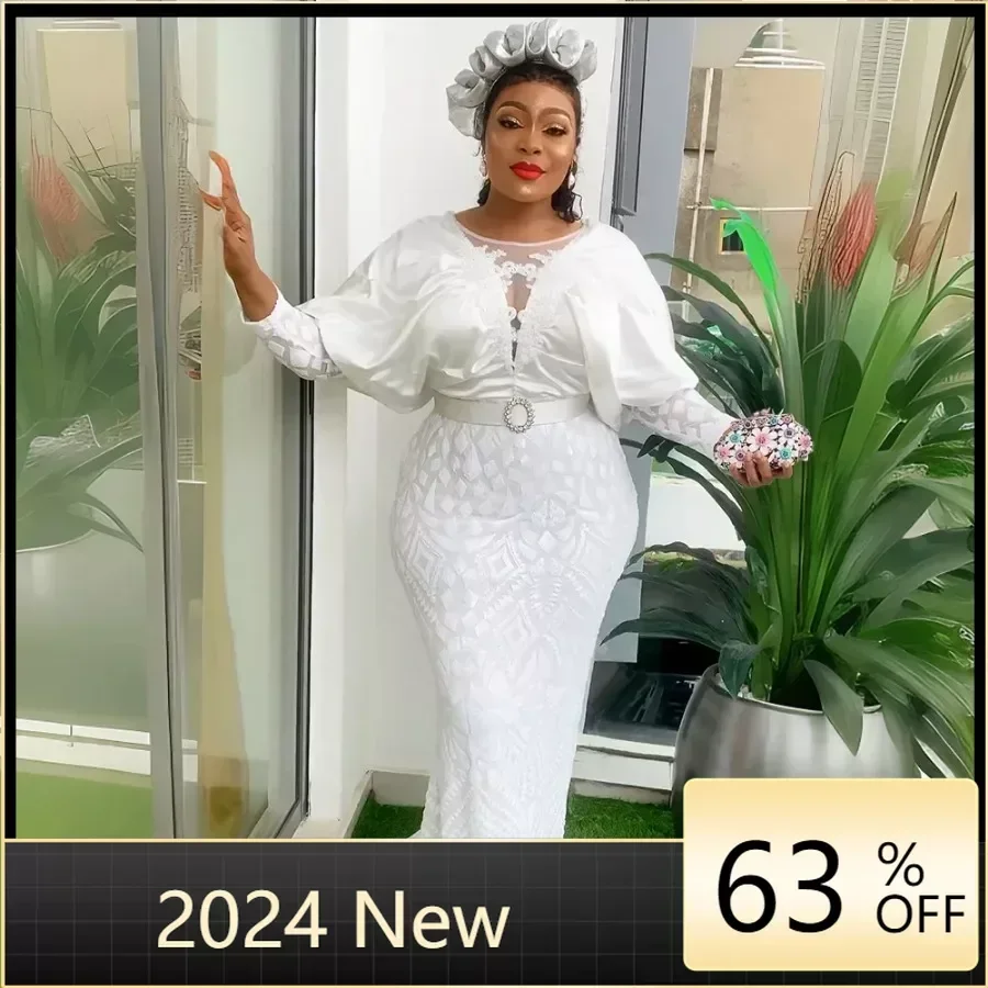 

2024 Plus Size African Party Dresses for Women Dashiki Ankara Sequin Wedding Evening Gown Bodycon Maxi Long Dress Africa Clothes