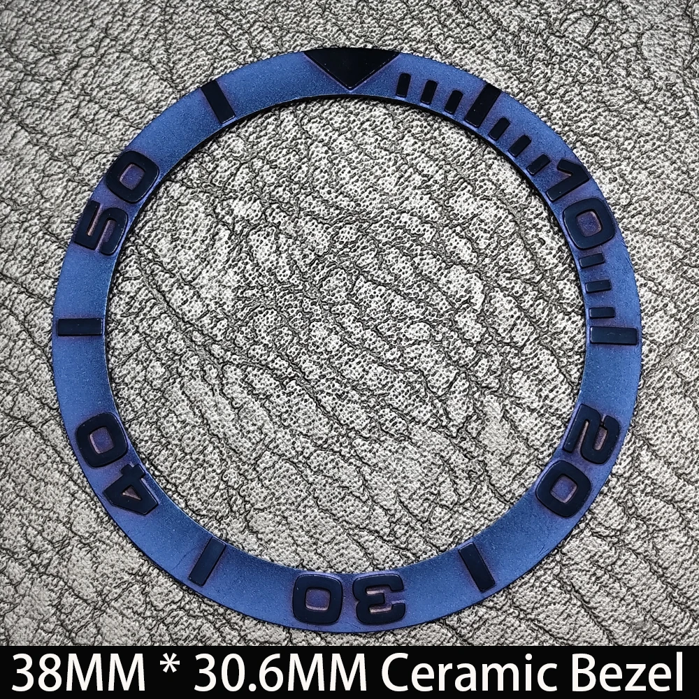 Elegant Blue Luminous Bezel GMT and Diving Watch Insert, Sloping 38mm x 30.6mm Ceramic/Aluminum