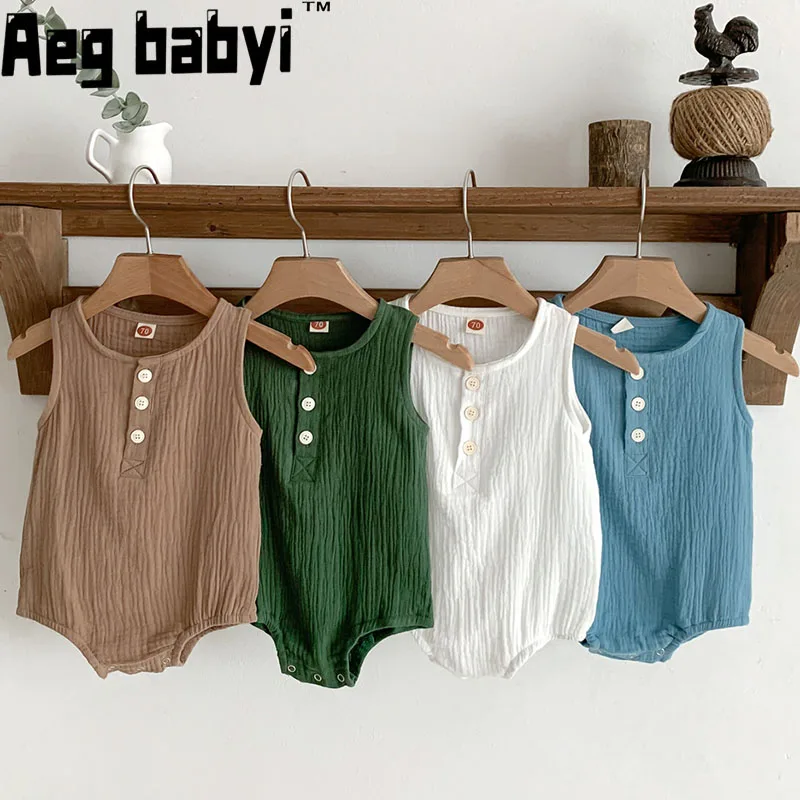 

Summer New Newborn Baby Romper Infant Cotton Linen Sleeveless Body Suit Boy Girl Jumpsuits Baby Boys and Girls Clothes 0-24M