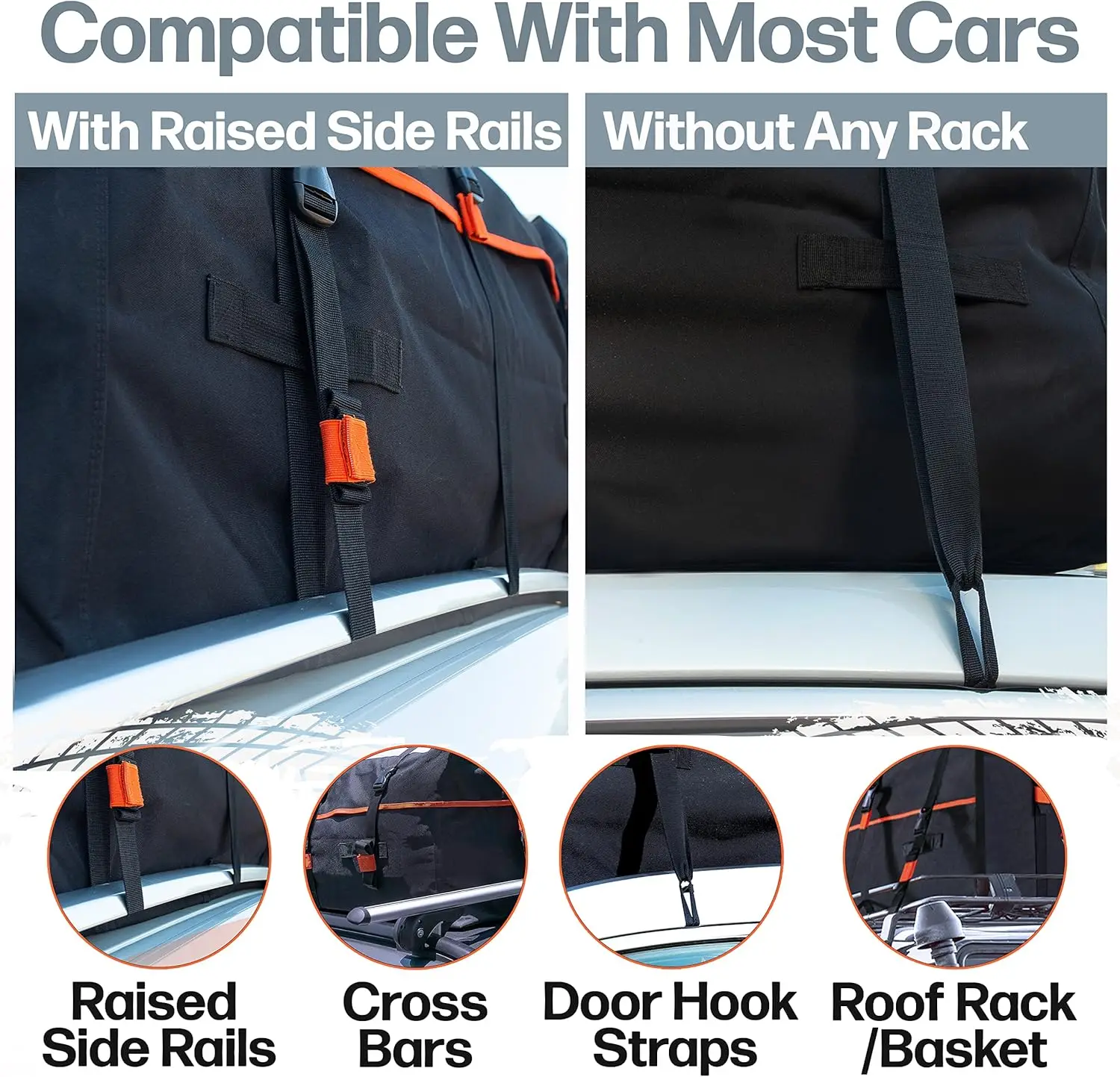 Expandable Waterproof Rooftop Cargo Bag for Cars, 15-19 Cubic Feet Capacity with Double Zipper and Heavy-Duty Tie-Down Straps