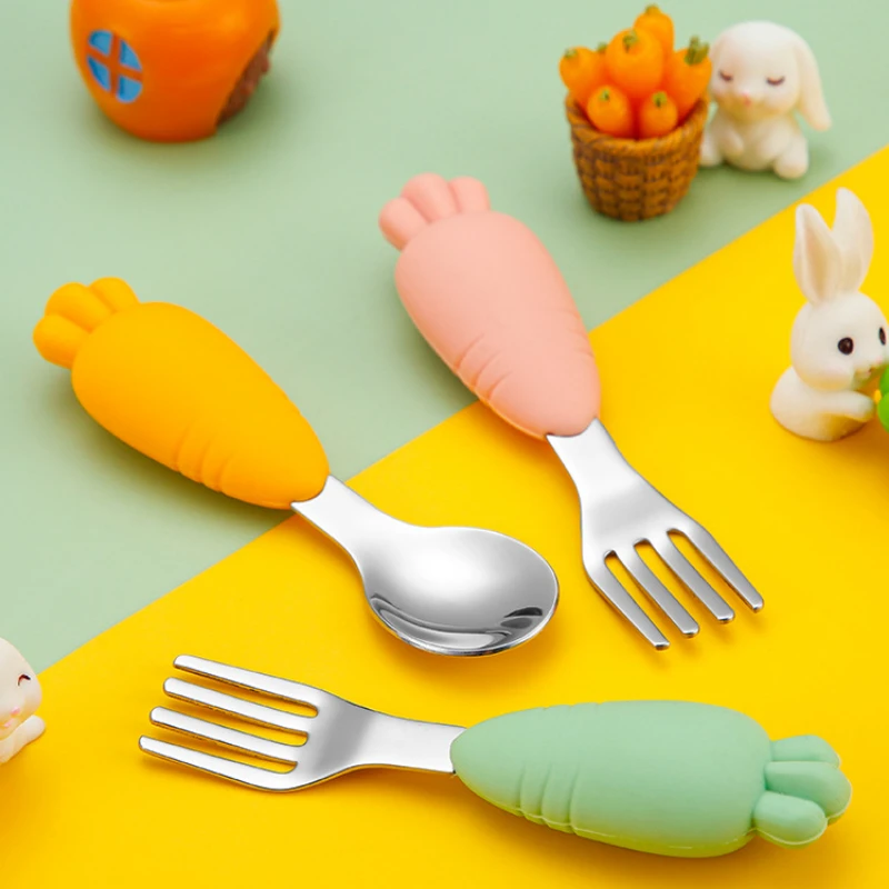 3PCS Baby Feeding Utensils Cartoon Fork Spoon Child Cutlery Set Kid  Tableware Kitchen Gadgets Cake Vegetable Fork Teaspoon Gift - AliExpress