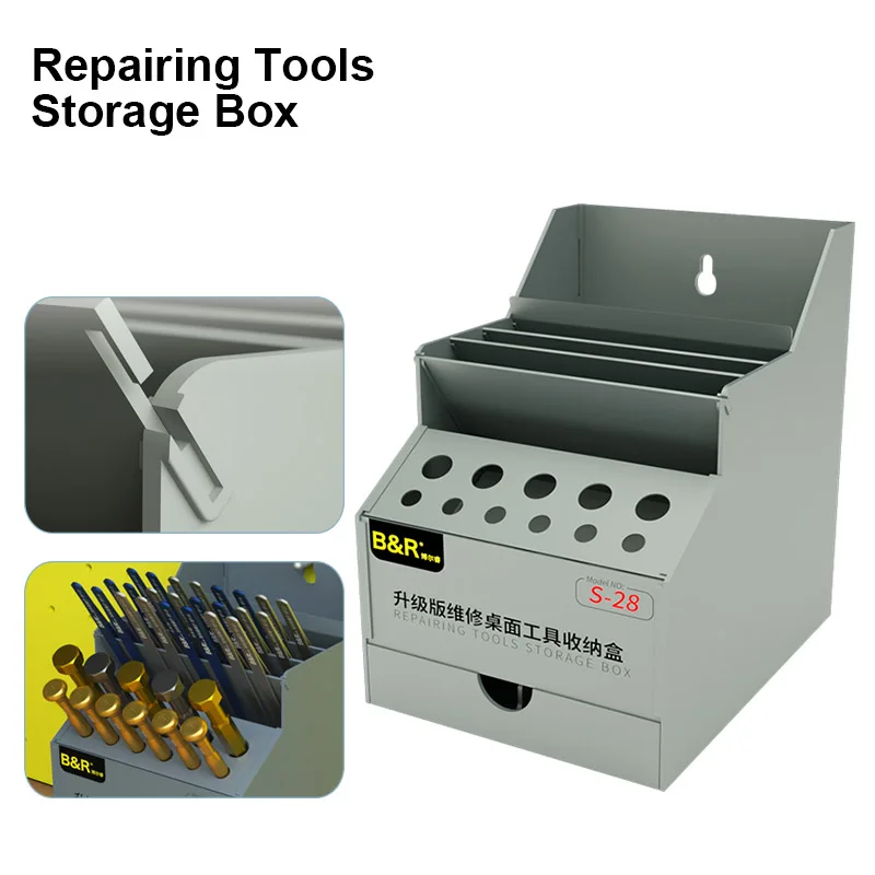 

B&R BOERUI S-28 Desktop Storage Box for Mobile Phone Maintenance Accessories ABS Screwdriver Tweezers Knives Collecting Rack