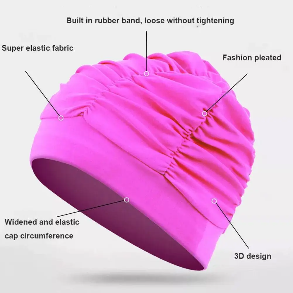 Swimming Hat Women Unisex Girls Long Hair Bathing Cap Swimming Cap Stretch Drape Free Size Swim Pool Sport Elastic Nylon Turban 5