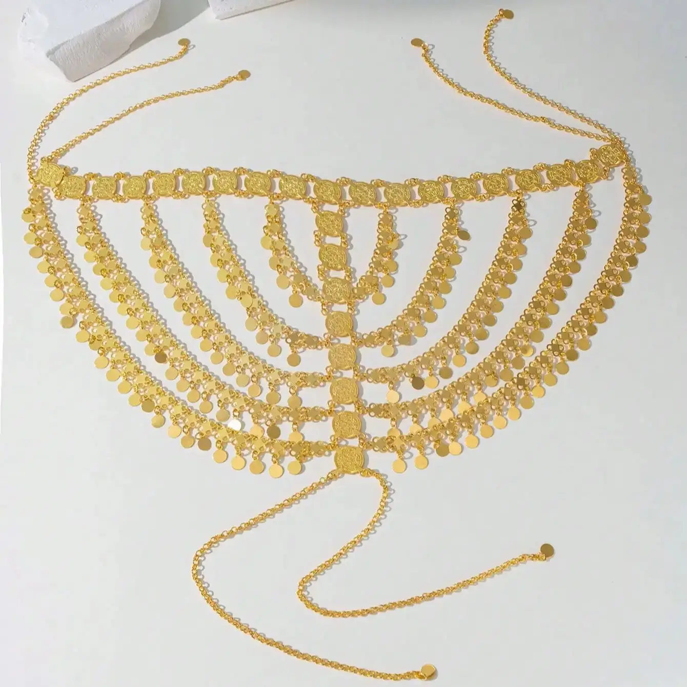 قلادة رأس ذهبية شرقية متعددة الطبقات