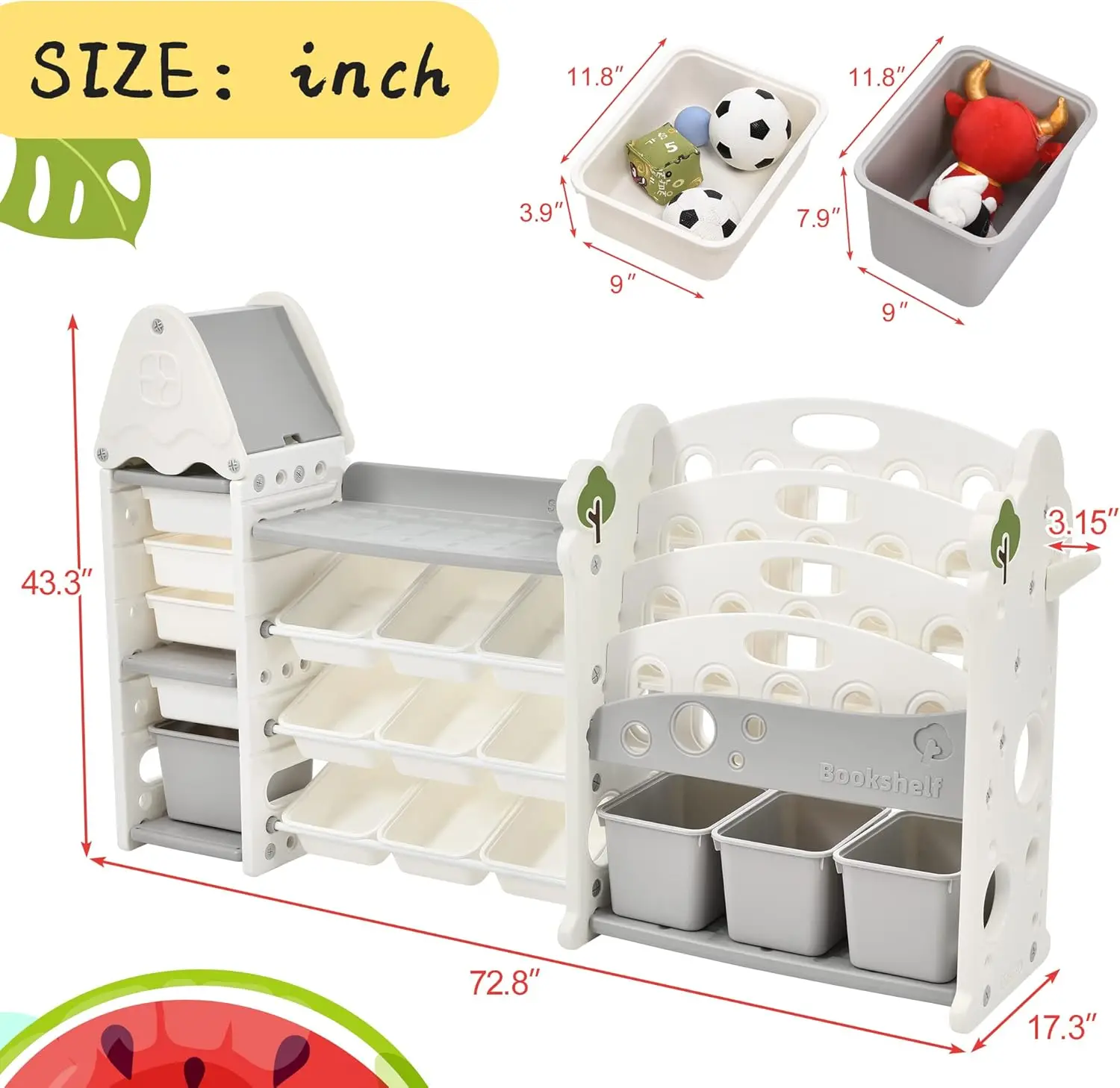 Toy Storage Organizer with Kids Bookshelf, Toy Organizer with 17 Bins and 5-Tier Bookshelf for Kids Bedroom Playroom 3