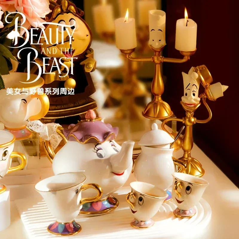 Disney Beauty And The Beast Toys Anime Figure Lumiere Night Lights Candelieri Cogsworth Clock Ornaments Modello Da Collezione Regalo