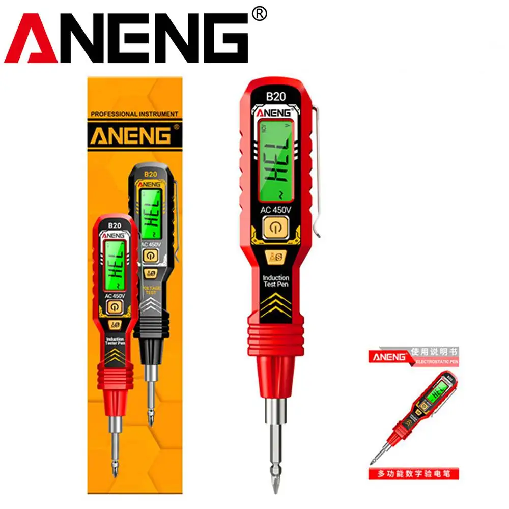 듀얼 유즈 전압 테스터 펜 ANENG B20 더블 헤드 슬롯형 십자 드라이버 11-450V AC 비접촉 유도 절연 전기 테스터