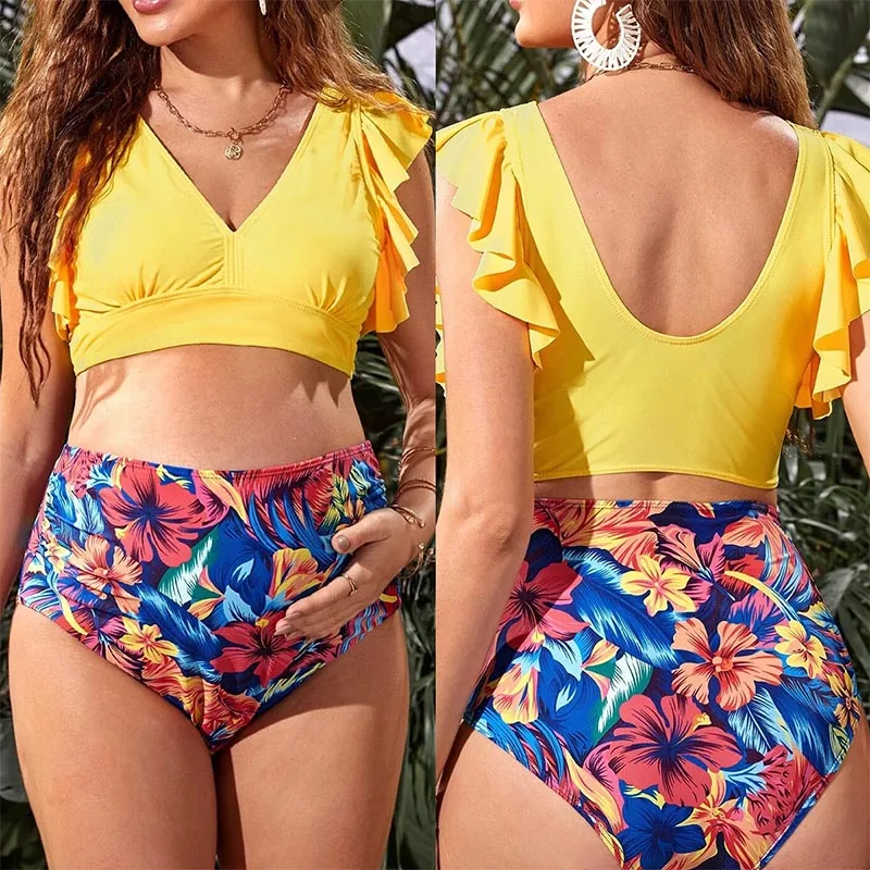 Maternity Separate Swimwear Summer Maternity Tie Dye Swimwear High Waist Swimsuit Sexy Pregnant Women's Bikini Set Beach Wear