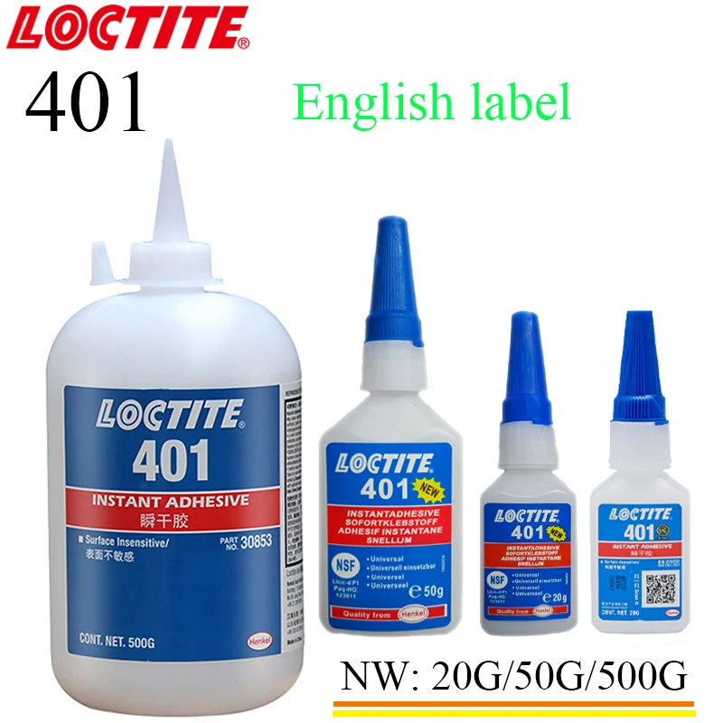 20g50g500gEnglishlabelLoctite401InstantAdhesiveBottleStrongerSuperGlueMultiPurpose