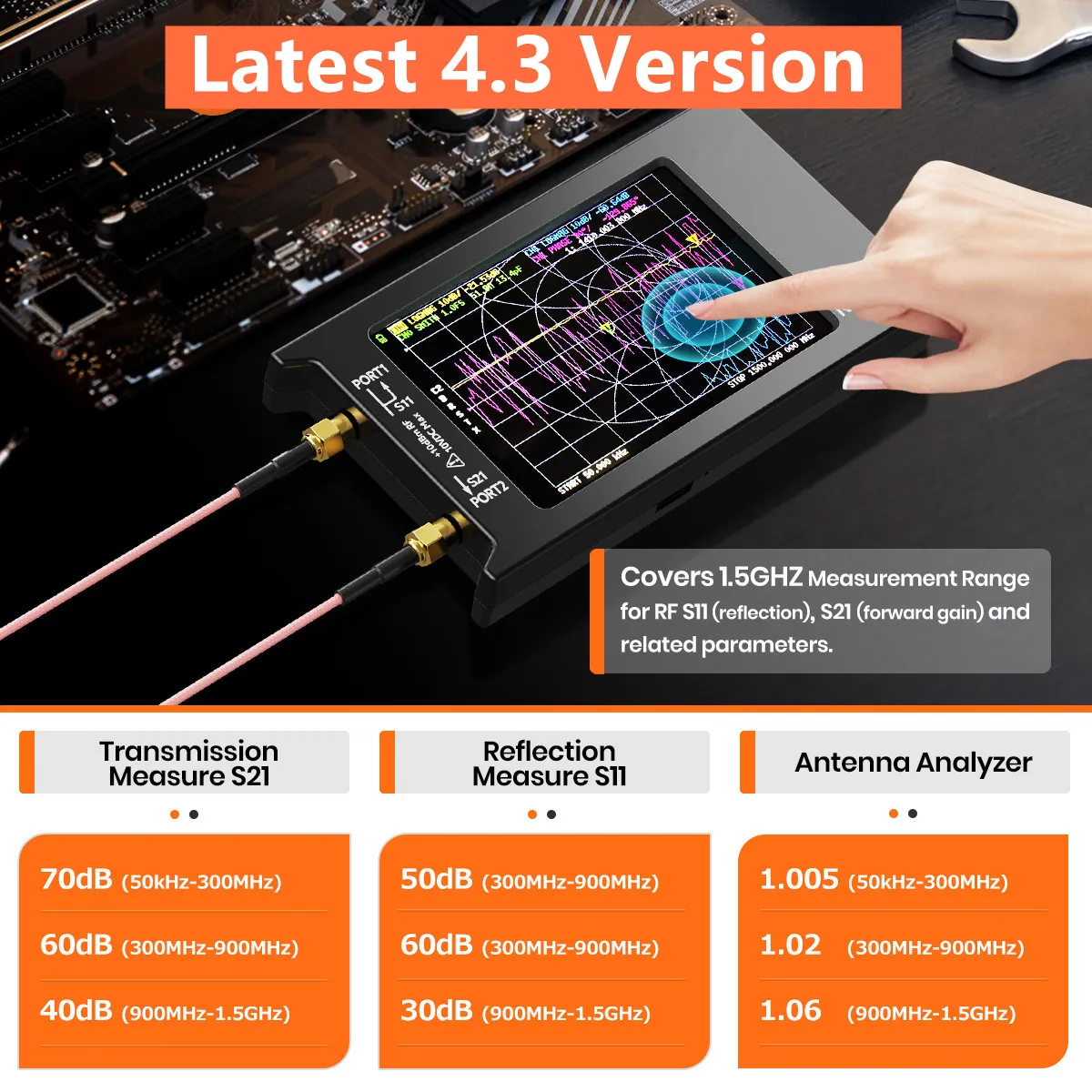 2024 Updated10k-1.5GHz NanoVNA-H4 4inch Vector Network Analyzer HF VHF UHF Antenna Analyzer V4.3 with SD Card Slot 4