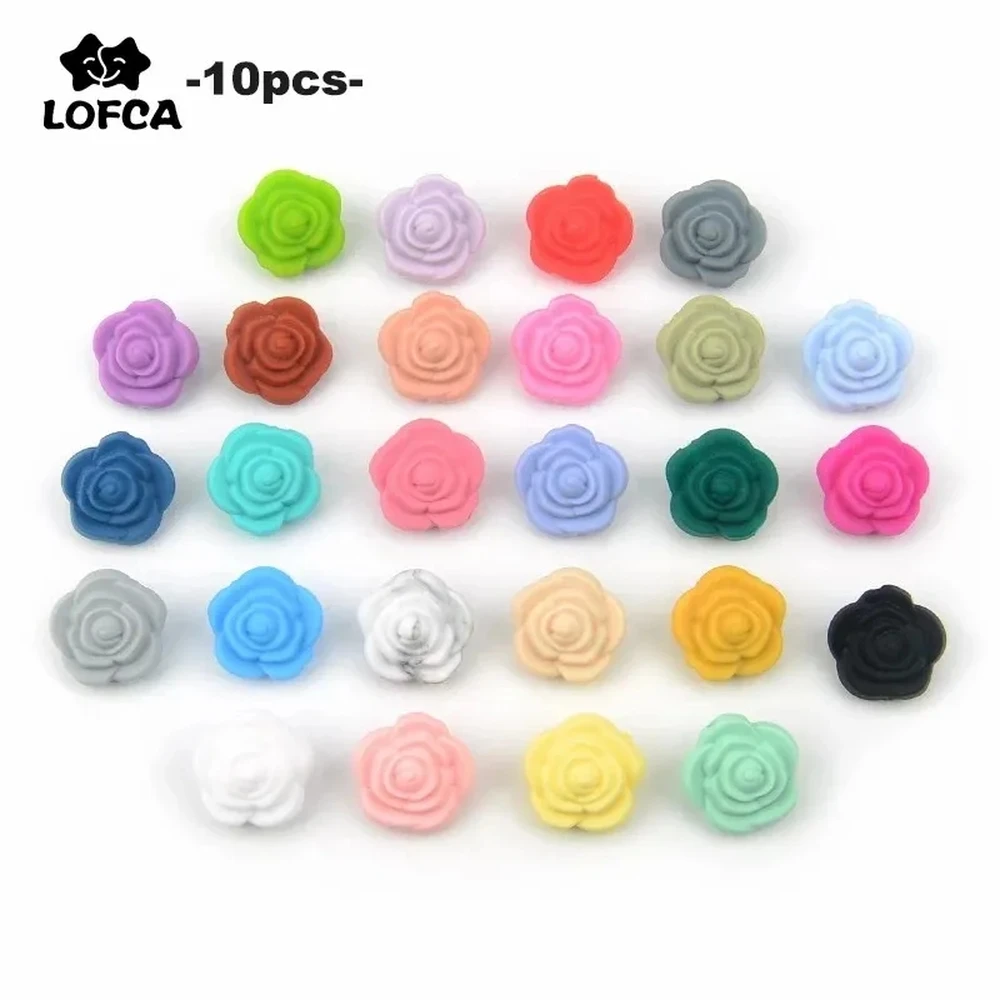 Elegant Rose Flower Silicone Bead Set for DIY Jewelry and Crafts (10 pcs)