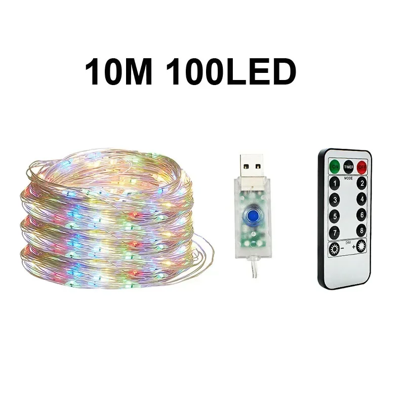 thumbnail image 1 of Guirnalda de luces navideñas para árbol de Navidad de 2 m, 3 m, 5 m y 10 m, funciona con pilas, RGB, resistente al agua, para exteriores, para decoración de bodas, 1 of 5