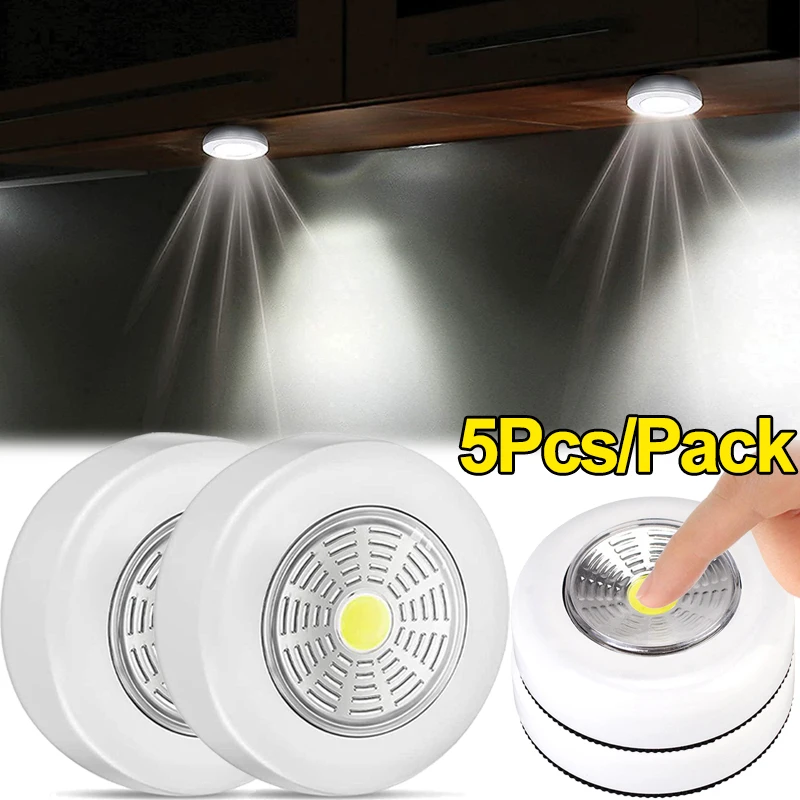 

5/1Pcs LED Touch Light Under Cabinet Stick on Wall Lamp Bedroom Kitchen Wardrobe Cupboard Battery Powered Wireless Night Light