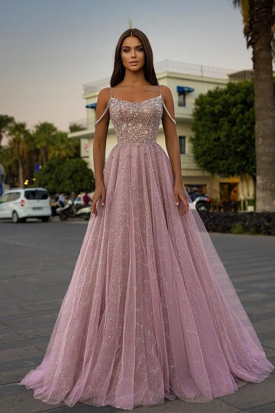 

Женское платье на тонких бретельках Pretty, длинное платье из Мягкого Тюля, с блестками и бусинами, в пол, индивидуальный пошив, для выпускного вечера