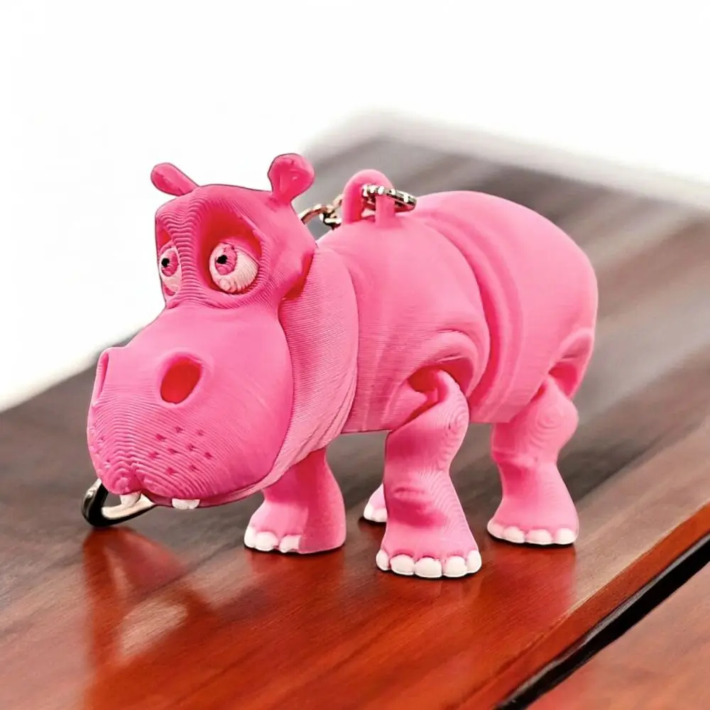 PLA Pink Hippopotamus Keychain Multi-jointed Animal Crafts 3D Printed Animals Figurine Solid Color Model