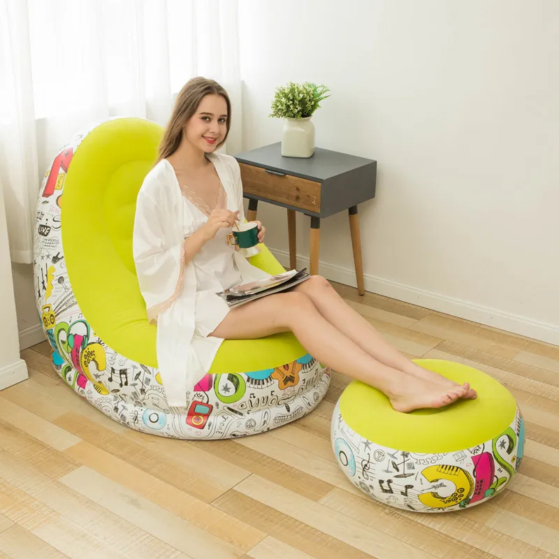 Inflatable Sofa With Foot Pad Lazy European and American Style Flocking Bed Outdoor Furniture Portable Single Sofa Couch Chair 6