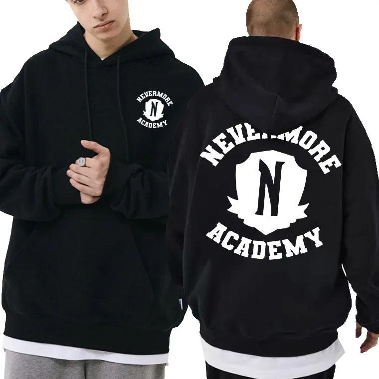 

Wednesday Addams Nevermore Academy Double Sided Logo Hoodie Male Fashion Streetwear Men Women Oversized Loose Hood Sweatshirts