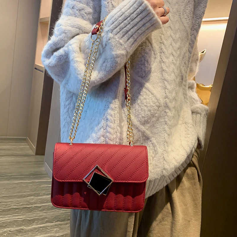 

New Women Shoulder Messenger Bag Metal Sequin Chain Crossbody Phone Bags Ladies Luxury Designer Street Square Bags