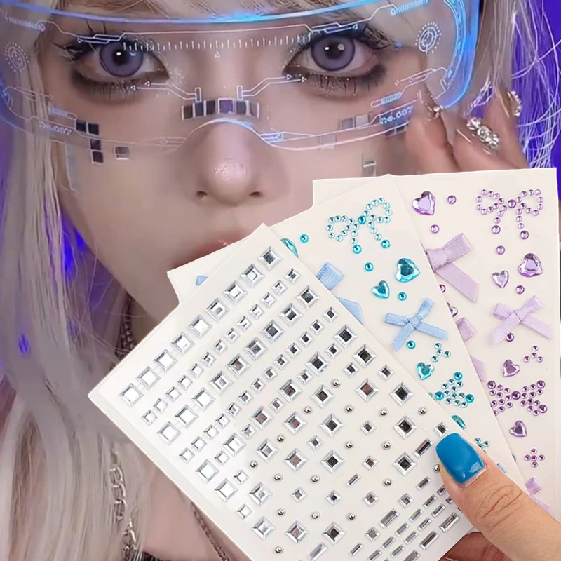 Blue Purple Rhinestone Face Stickers Temporary Tattoo