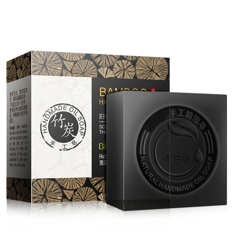 

Black Bamboo Charcoal Soap Skin Care Face Body Clear Whitening Soap Remove Acne Deep Cleansing