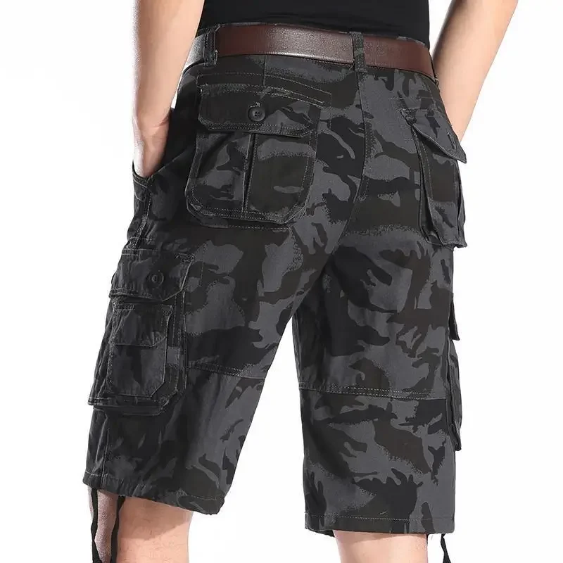 Pantalones cortos cargo para hombre, con botones por encima de la rodilla y bolsillos, pantalones cortos para hombre de gran tamaño, cómodos, holgados, estilo Harajuku, venta al por mayor