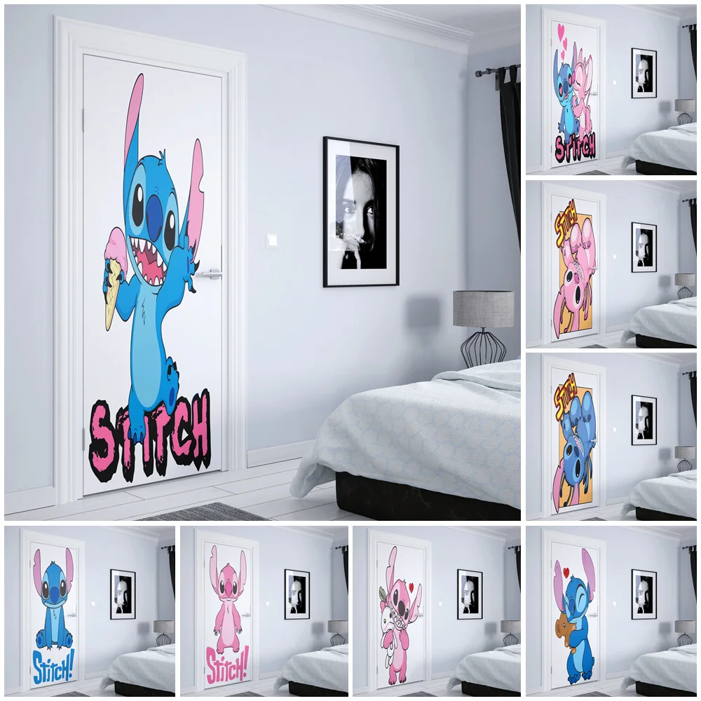 Disney Acquerello Lilo & Stitch Stitch Angel Door Sticker Decorazione Della Stanza Della Casa Nursery Kids Room Door Decoration Wall Sticker Hd