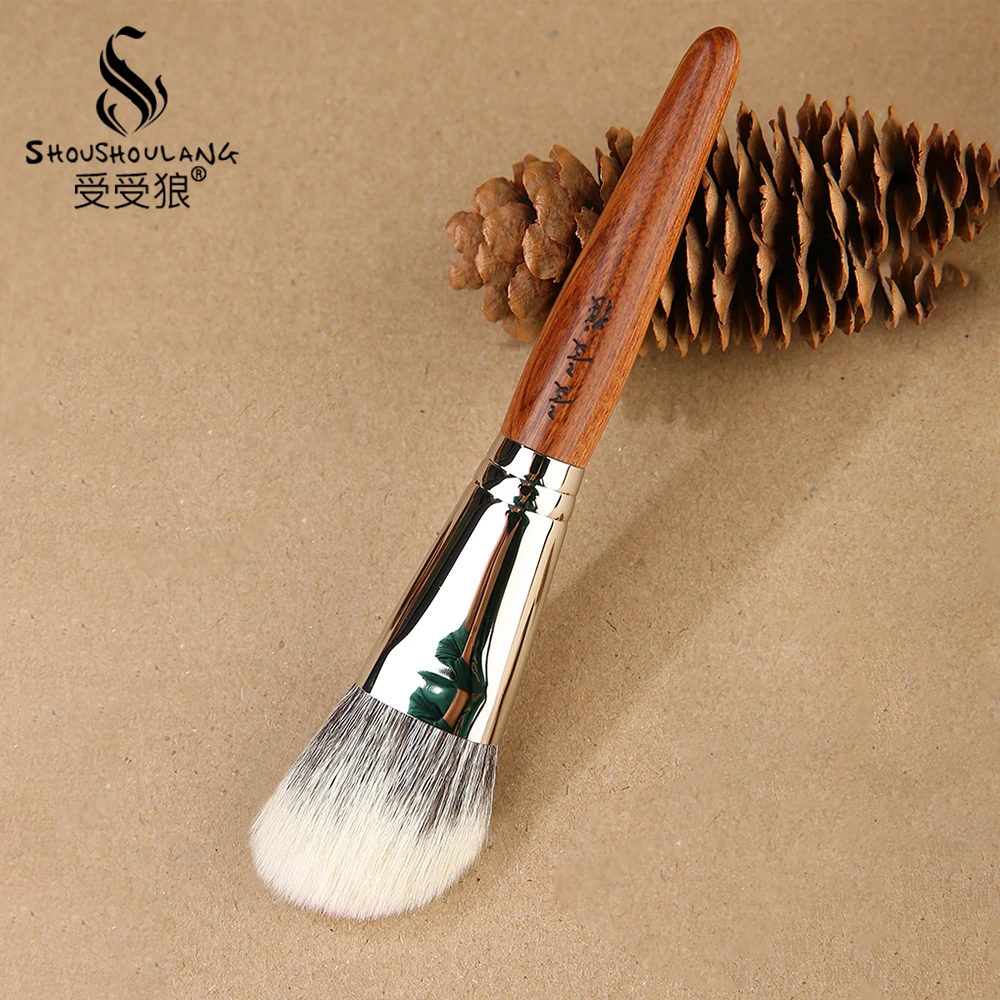 Shoushoulang Professional Handmade Make Up Brush GY102 Angled Stippling Contour Brush Saikoho Goat Hair Rosewood Makeup Brush 5