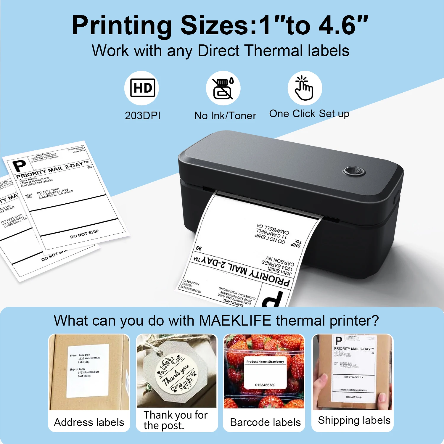 Marklife 열전사 라벨 프린터 블루투스 호환 배송 라벨 프린터 X4 D100 D200 4X6인치 아이폰 안드로이드 윈도우용