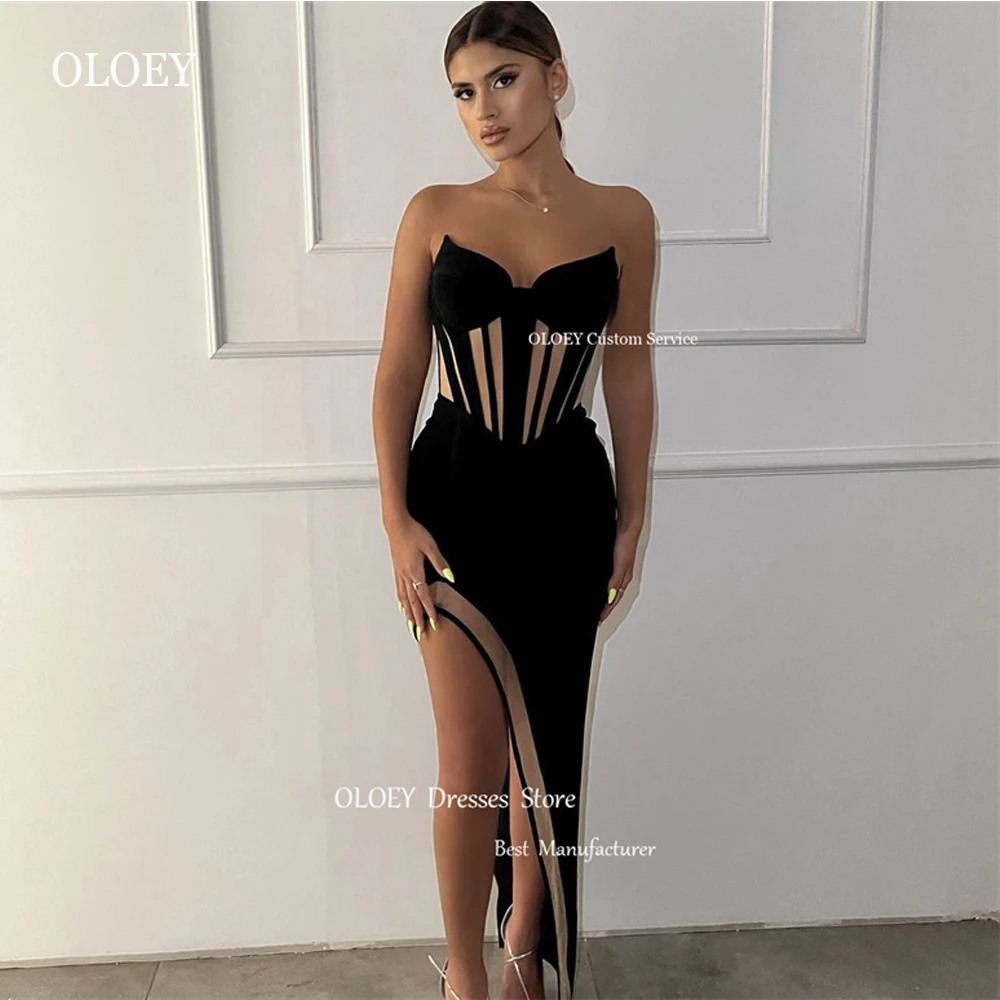 

OLOEY Sexy Sweetheart Velvet Mermaid Evening Dresses Dubai Arabic Women Split Boning Maxi Prom Gowns Long Formal Party Dress