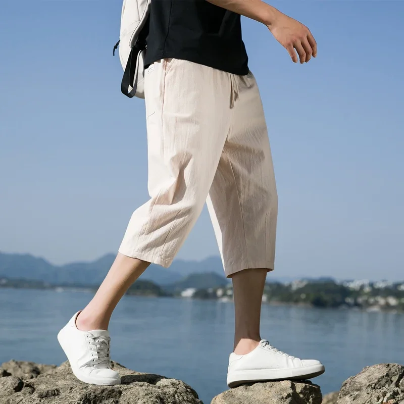 Summer Casual Linen Short Pants New Cotton Straight Mens Lightweight Shorts Large Solid Color Gym Fifth Beach Short Pants 4
