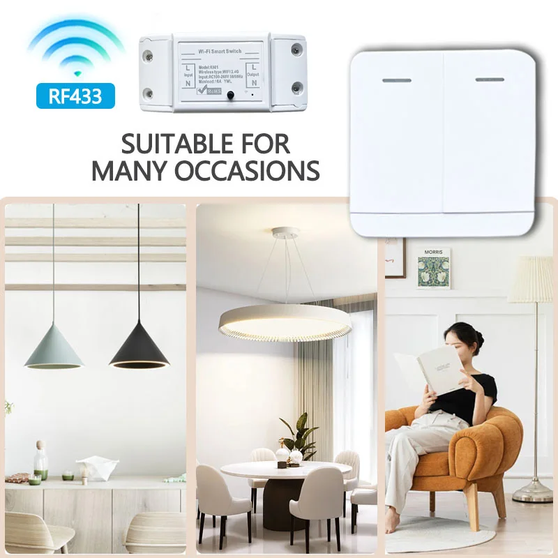 Tuya Wifi Switch 433MHz Interruptor 1/2/3 Gang Wireless Wall Switch Mini Round Button Panel Switch Works with Alexa Google Home