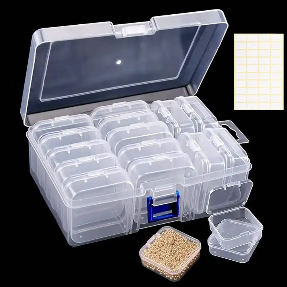 Small Bead Organizers Plastic Storage Cases Mini Clear Storage Containers with Hinged Lid Labels for Jewelry Making DIY Bracelet
