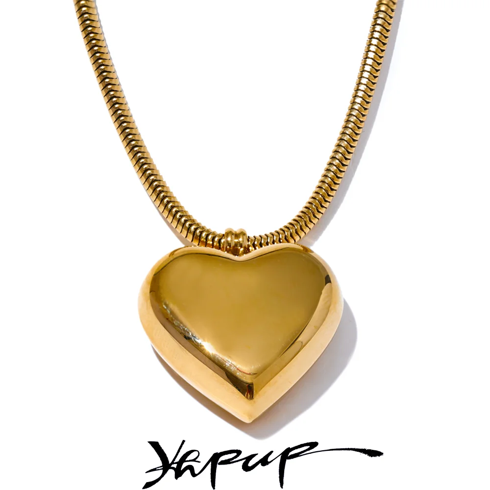 Yhpup Stainless Steel Heart Love Pendant Necklace Gold