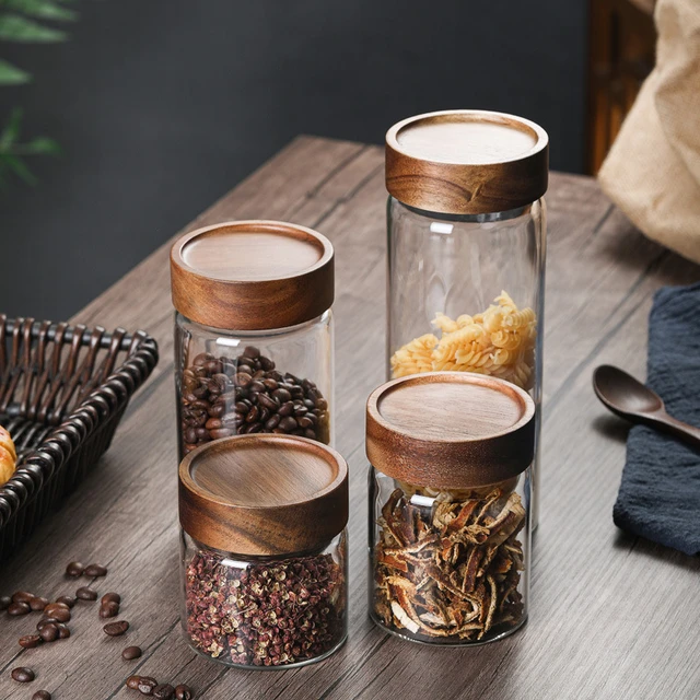 Glass Sealed Acacia Wood Jars With Lids With Small Spoons Condiment Jars  Coffee Storage Jars Condiment Jars Glass Jars - AliExpress