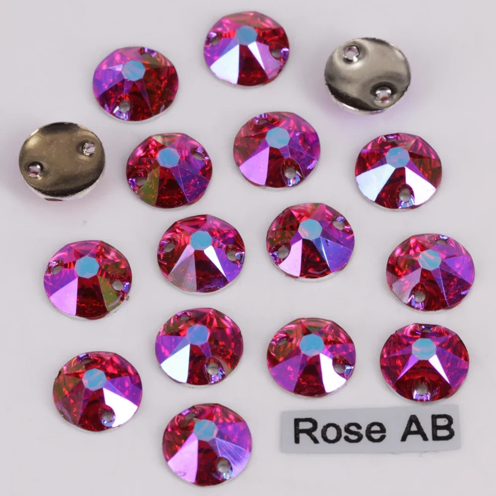 100개/세트, 고품질 8mm 10mm 12mm 컬러 AB 플랫백 XIRIUS 라운드 레진 바느질용 스톤