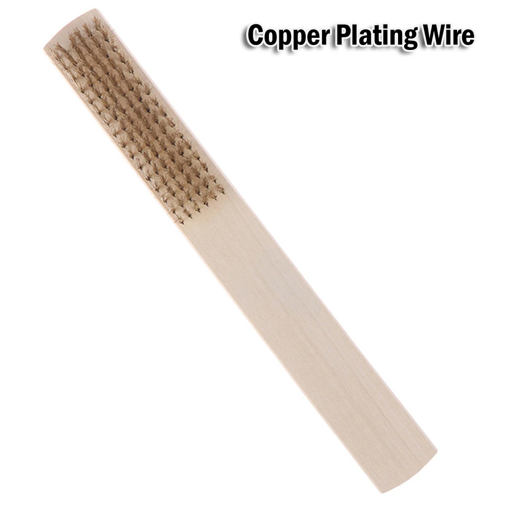 

1pc 6x16 Wooden Handle Sanding Rust Removing Cleaning Brush Wire Brush Copper-plated Wire Cleaning Brush For Dirt Oil Paint