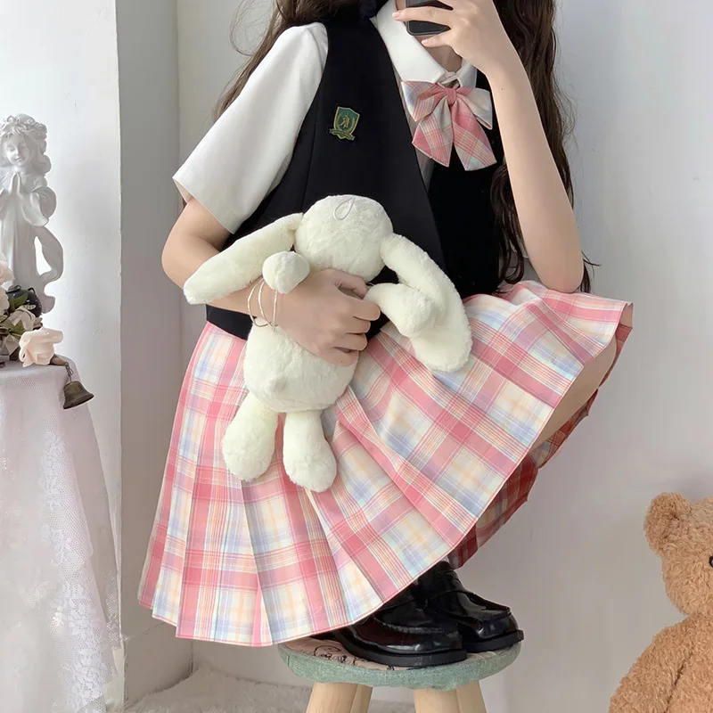 

New School Clothes Japanese Uniform Skirt With Tie Jk Seifuku for Girl Pleated Skirt with High Waist Anime Cosplay Schoolgirl