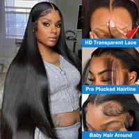 Perruque brésilienne en cheveux humains, densité 200, lisse comme un bâton, avec dentelle transparente HD 13x6 13x4, perruque frontale 360 de 30 pouces pour femmes 4