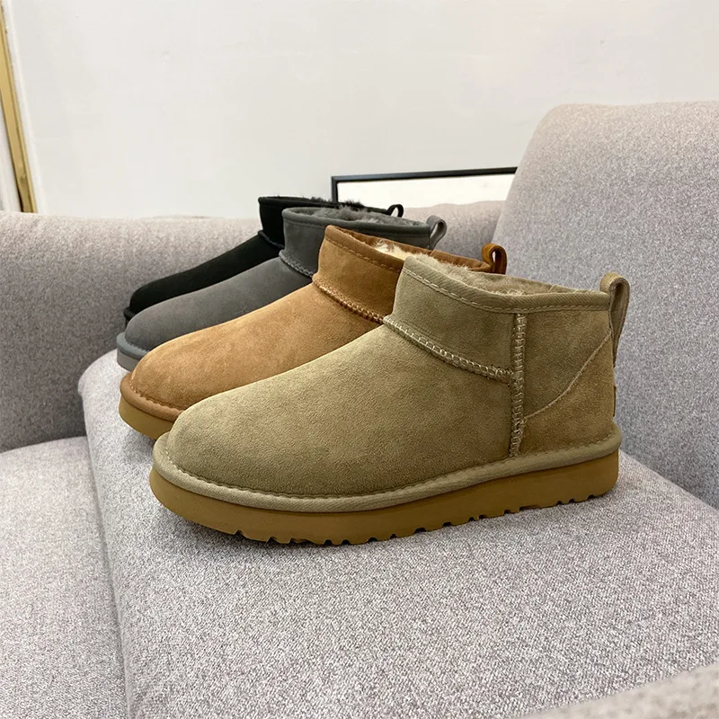 

Women Fashion Snow Boots Sheep Leather and Real Fur Winter Lady Warm Ankle Shoes Couple Mathcing Footwear
