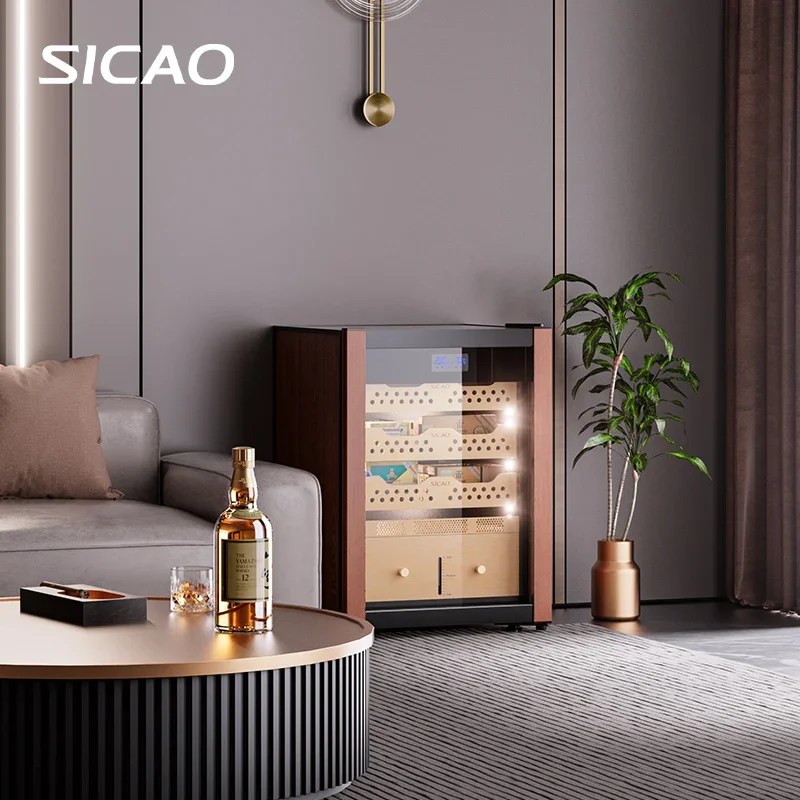 137L Hold 1000 Mini Electric Refrigerated Cigar Cooler Humidor 5.0-22.0℃ Thermoelectric Luxury Cedar Wooden Cigar Cabinet