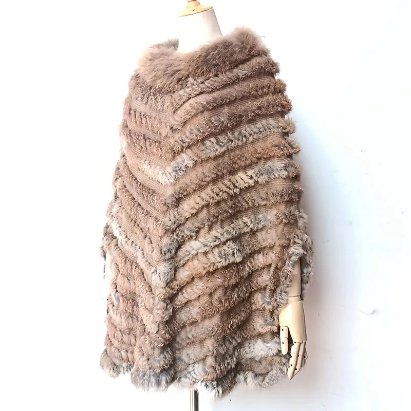 Rabbit Fur Knitted Wrap Poncho | Poncho Women Luxury Real Fur - Size ...
