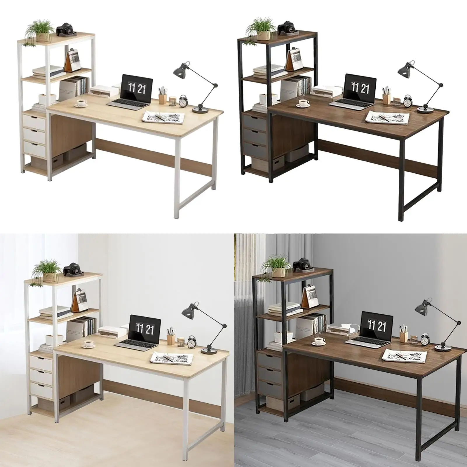 Office Desk Computer Desk with Three Drawer with Open Storage Shelf Corner Desk